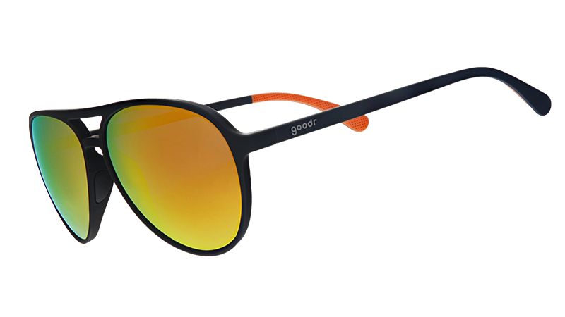 Call Me Tarmac Daddy | black aviator frames with amber lenses | goodr MACH G sunglasses