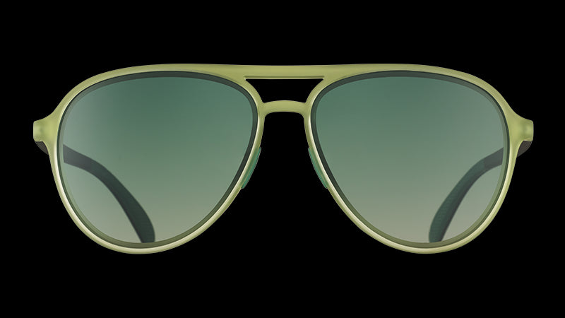 Front view of cadet green aviator sunglasses and green gradient lenses.