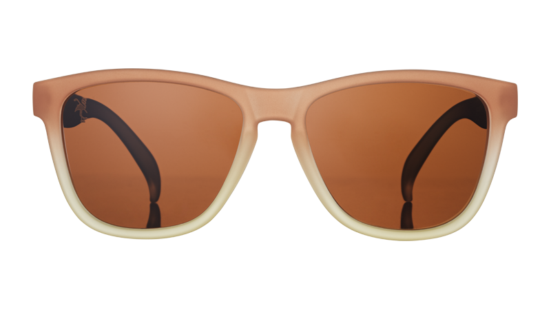 Front view of square-shaped brown-to-white gradient sunglasses with brown non-reflective lenses.